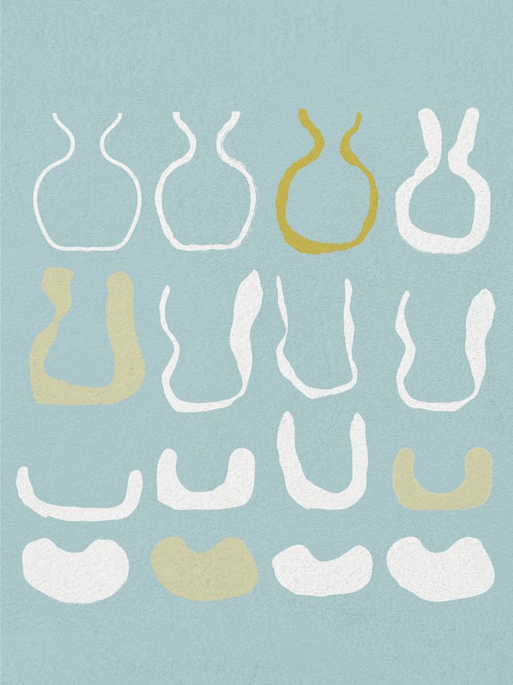 ลายเส้นรูปทรงโอ่งและภาชนะบนพื้นสีฟ้าอ่อน
